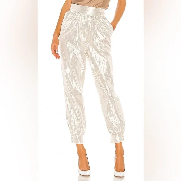 Lovers + Friends Metallic Champagne Trousers - Picture 1 of 9